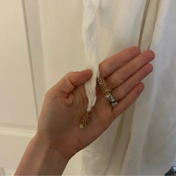 NWT Free People C'est Bon Midi Dress White Ivory Gauzy Beaded‎ Ties - Picture 7 of 8